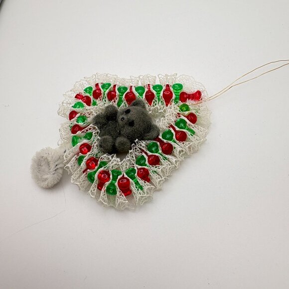 Vintage Teddy Bear Beaded Christmas Tree Ornament Handmade Bell Shaped - Picture 7 of 7